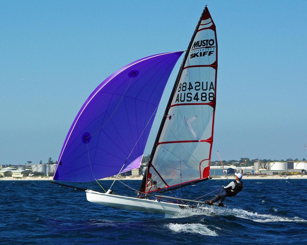 Air time for Arthur Brett - The 2014 Musto States at Freo.  © Rick Steuart
